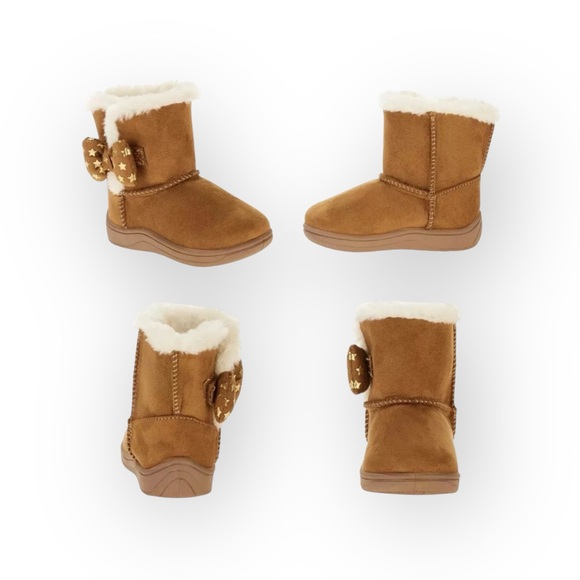 Garanimals ★ Faux Shearling Lined Baby Booties Boots ★ Star Printed Bow ★ Tan 4 - Picture 15 of 16